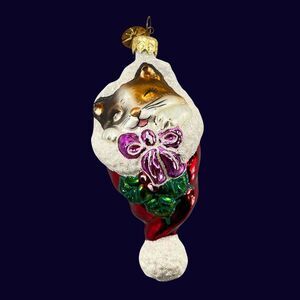 Christopher Radko Cat in Santa Hat Snuggle Puss Christmas Ornament Retired